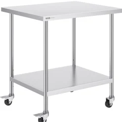 VEVOR Stainless Steel Work Table, 24x30 Inch Food Prep Table with Backsplash, Commercial Kitchen Workstation with Adjustable Undershelf, Metal Heavy Duty Utility Worktable, for Restaurant Home Outdoor