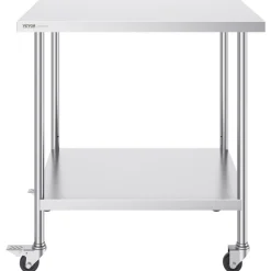 VEVOR Stainless Steel Work Table 30 x 18 x 38 Inch, with 4 Wheels, 3 Adjustable Height Levels, Heavy Duty Food Prep Worktable for Commercial Kitchen Restaurant, Silver