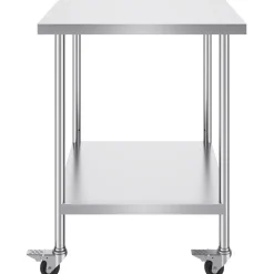 VEVOR Stainless Steel Work Table 30 x 18 x 38 Inch, with 4 Wheels, 3 Adjustable Height Levels, Heavy Duty Food Prep Worktable for Commercial Kitchen Restaurant, Silver