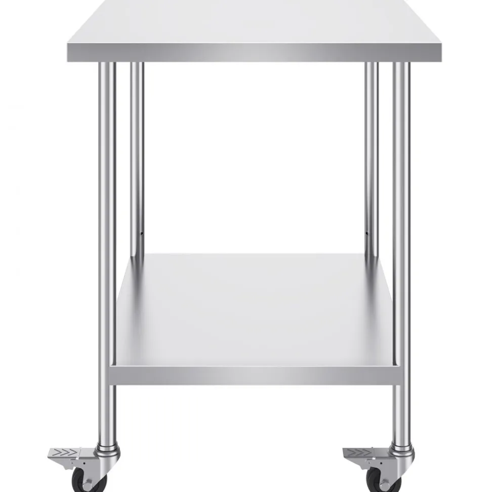 VEVOR Stainless Steel Work Table 30 x 18 x 38 Inch, with 4 Wheels, 3 Adjustable Height Levels, Heavy Duty Food Prep Worktable for Commercial Kitchen Restaurant, Silver