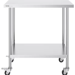 VEVOR Stainless Steel Work Table 24 x 36 x 38 Inch, with 4 Wheels, 3 Adjustable Height Levels, Heavy Duty Food Prep Worktable for Commercial Kitchen Restaurant, Silver