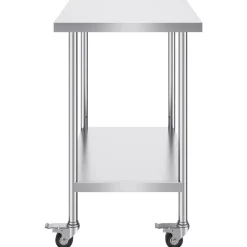 VEVOR Stainless Steel Work Table 24 x 36 x 38 Inch, with 4 Wheels, 3 Adjustable Height Levels, Heavy Duty Food Prep Worktable for Commercial Kitchen Restaurant, Silver