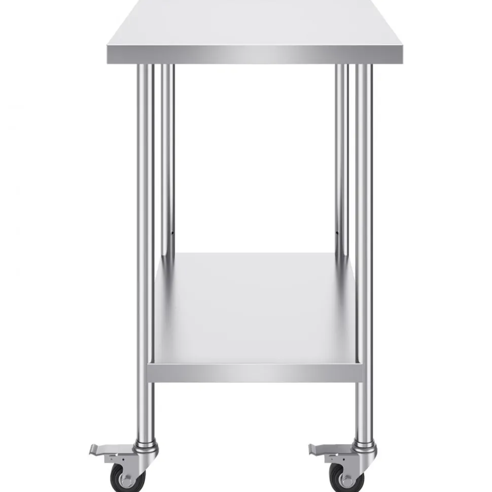 VEVOR Stainless Steel Work Table 24 x 36 x 38 Inch, with 4 Wheels, 3 Adjustable Height Levels, Heavy Duty Food Prep Worktable for Commercial Kitchen Restaurant, Silver