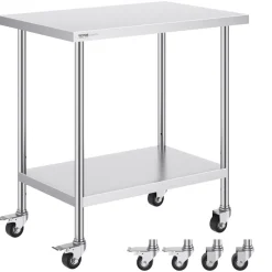 VEVOR Stainless Steel Work Table 24 x 36 x 38 Inch, with 4 Wheels, 3 Adjustable Height Levels, Heavy Duty Food Prep Worktable for Commercial Kitchen Restaurant, Silver