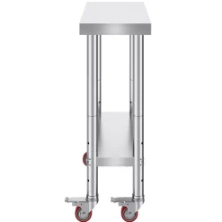 VEVOR Stainless Steel Work Table 24 x 24 x 38 Inch, 700 LBS Load Capacity with 4 Wheels, 3 Adjustable Height Levels, Heavy Duty Food Prep Worktable for Commercial Kitchen Restaurant, Silver