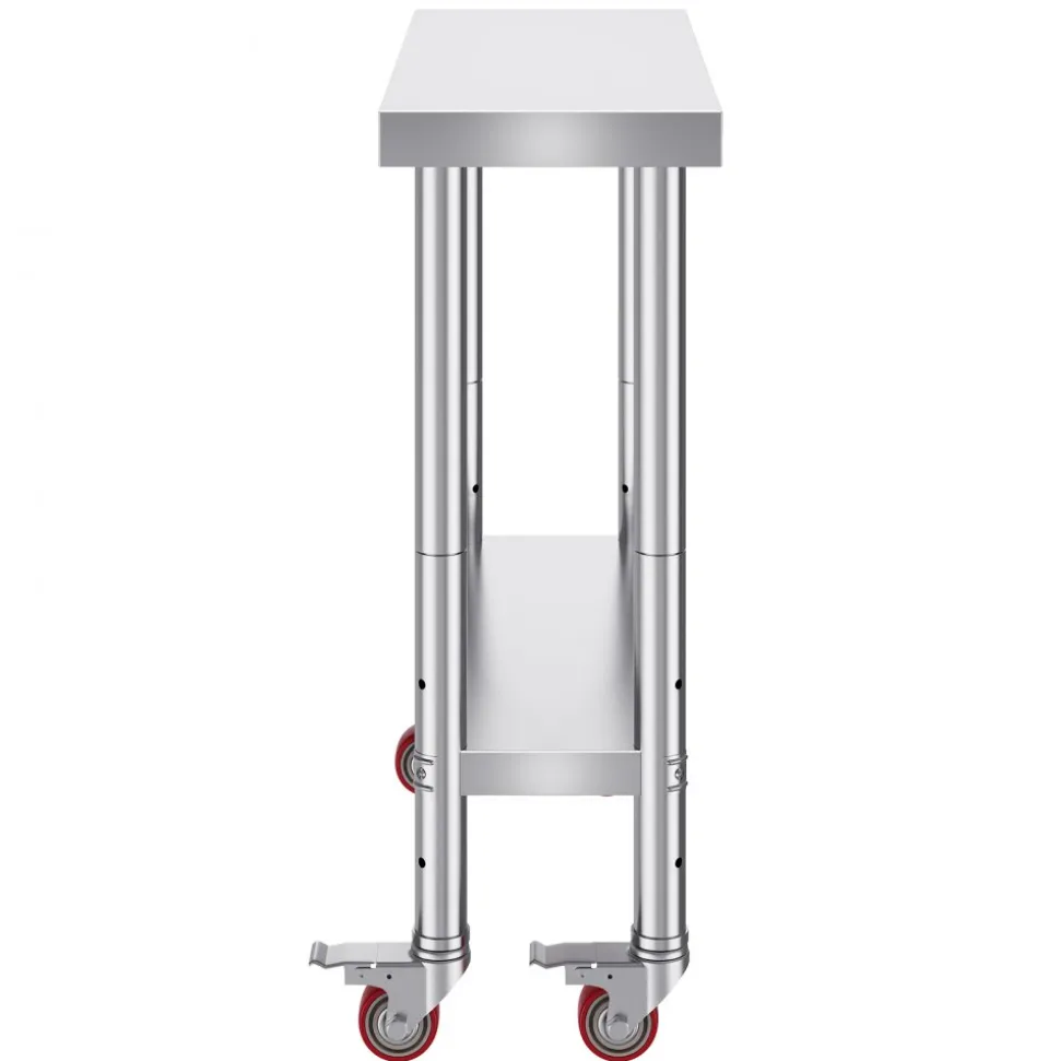 VEVOR Stainless Steel Work Table 24 x 24 x 38 Inch, 700 LBS Load Capacity with 4 Wheels, 3 Adjustable Height Levels, Heavy Duty Food Prep Worktable for Commercial Kitchen Restaurant, Silver