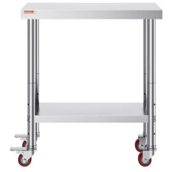 VEVOR Stainless Steel Work Table 24 x 24 x 38 Inch, 700 LBS Load Capacity with 4 Wheels, 3 Adjustable Height Levels, Heavy Duty Food Prep Worktable for Commercial Kitchen Restaurant, Silver