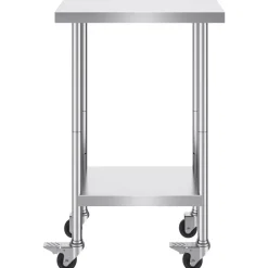 VEVOR Stainless Steel Work Table 24 x 18 x 38 Inch, with 4 Wheels, 3 Adjustable Height Levels, Heavy Duty Food Prep Worktable for Commercial Kitchen Restaurant, Silver