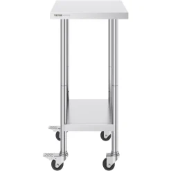 VEVOR Stainless Steel Work Table 24 x 18 x 38 Inch, with 4 Wheels, 3 Adjustable Height Levels, Heavy Duty Food Prep Worktable for Commercial Kitchen Restaurant, Silver