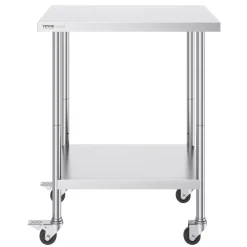 VEVOR Stainless Steel Work Table 24 x 30 x 38 Inch, with 4 Wheels, 3 Adjustable Height Levels, Heavy Duty Food Prep Worktable for Commercial Kitchen Restaurant, Silver