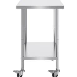 VEVOR Stainless Steel Work Table 24 x 30 x 38 Inch, with 4 Wheels, 3 Adjustable Height Levels, Heavy Duty Food Prep Worktable for Commercial Kitchen Restaurant, Silver