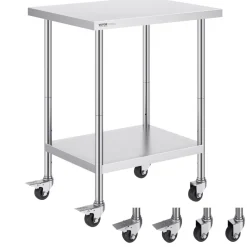 VEVOR Stainless Steel Work Table 24 x 30 x 38 Inch, with 4 Wheels, 3 Adjustable Height Levels, Heavy Duty Food Prep Worktable for Commercial Kitchen Restaurant, Silver