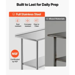 VEVOR Stainless Steel Work Table, 24x48 Inch Food Prep Table with Overshelves and 2 Drawers, Commercial Kitchen Workstation with Adjustable Undershelf, Metal Utility Worktable, for Restaurant Garage