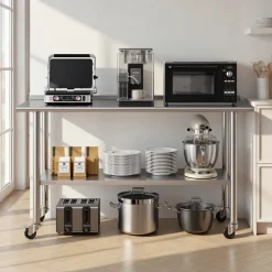 VEVOR Stainless Steel Work Table, 24x48 Inch Food Prep Table with Overshelves and 2 Drawers, Commercial Kitchen Workstation with Adjustable Undershelf, Metal Utility Worktable, for Restaurant Garage