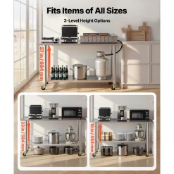 VEVOR Stainless Steel Work Table, 24x60 inch Food Prep Table with Wheels and Backsplash, Commercial Kitchen Workstation with Adjustable Undershelf, Metal Utility Worktable, for Restaurant Home Outdoor