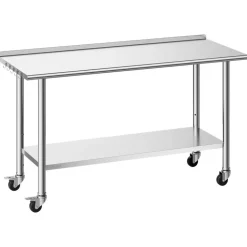 VEVOR Stainless Steel Work Table, 24x60 inch Food Prep Table with Wheels and Backsplash, Commercial Kitchen Workstation with Adjustable Undershelf, Metal Utility Worktable, for Restaurant Home Outdoor