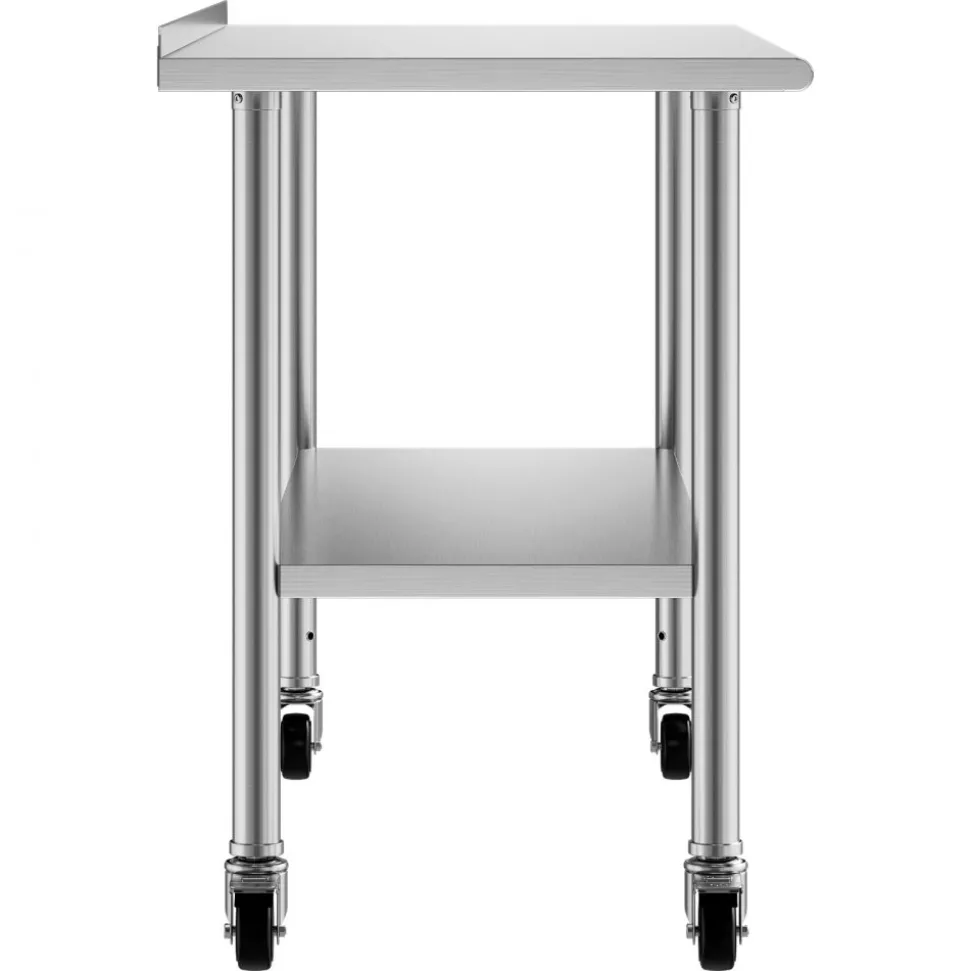 VEVOR Stainless Steel Work Table, 24x60 inch Food Prep Table with Wheels and Backsplash, Commercial Kitchen Workstation with Adjustable Undershelf, Metal Utility Worktable, for Restaurant Home Outdoor