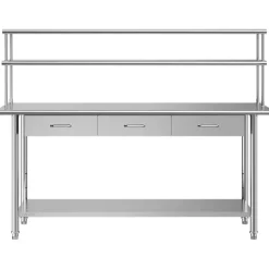 VEVOR Stainless Steel Work Table, 24x72 Inch Food Prep Table with Overshelves and 3 Drawers, Commercial Kitchen Workstation with Adjustable Undershelf, Metal Utility Worktable, for Restaurant Garage