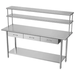 VEVOR Stainless Steel Work Table, 24x72 Inch Food Prep Table with Overshelves and 3 Drawers, Commercial Kitchen Workstation with Adjustable Undershelf, Metal Utility Worktable, for Restaurant Garage