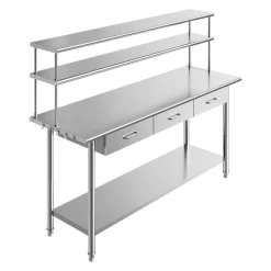 VEVOR Stainless Steel Work Table, 24x72 Inch Food Prep Table with Overshelves and 3 Drawers, Commercial Kitchen Workstation with Adjustable Undershelf, Metal Utility Worktable, for Restaurant Garage