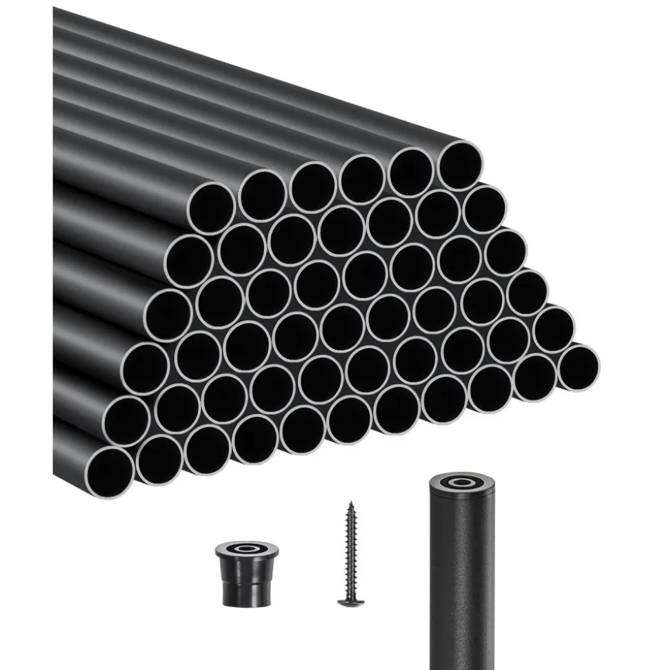 VEVOR Staircase Balusters 51 Pack, 26 In Aluminum Stair Balusters, 3/4 In Water-Proof Round Metal Spindle Railing, Hollow Deck Railing with Rail Caps & Screws for Stairs, Porch, Patio, Fence, Black