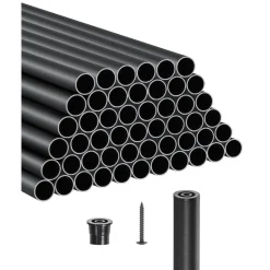 VEVOR Staircase Balusters 51 Pack, 32 In Aluminum Stair Balusters, 3/4 Inch Water-Proof Round Metal Spindle Railing, Hollow Deck Railing with Rail Caps & Screws for Stairs, Porch, Patio, Matte Black