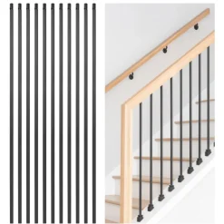 VEVOR Staircase Balusters 11 Pack, 44 Inch Durable Carbon Steel Stair Balusters, 0.5 Inch Indoor Square Metal Spindle Railing, Corrosion-Proof Hollow Deck Railing with Pre-Drilled Holes, Matte Black