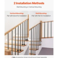 VEVOR Staircase Balusters 11 Pack, 44 Inch Durable Carbon Steel Stair Balusters, 0.5 Inch Indoor Square Metal Spindle Railing, Corrosion-Proof Hollow Deck Railing with Pre-Drilled Holes, Matte Black