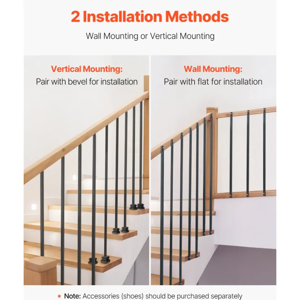 VEVOR Staircase Balusters 11 Pack, 44 Inch Durable Carbon Steel Stair Balusters, 0.5 Inch Indoor Square Metal Spindle Railing, Corrosion-Proof Hollow Deck Railing with Pre-Drilled Holes, Matte Black