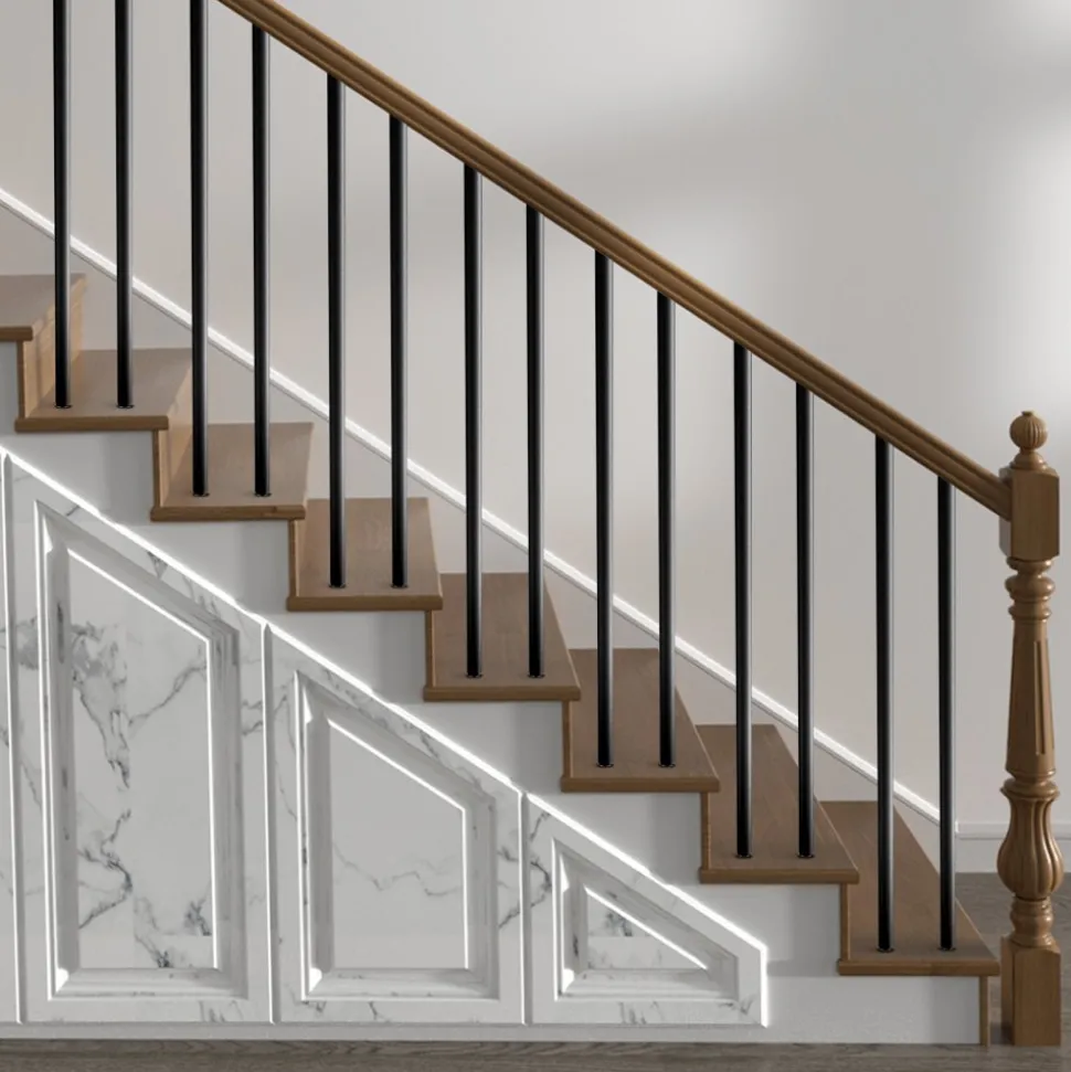 VEVOR Staircase Balusters 51 Pack, 36 In Aluminum Stair Balusters, 3/4 In Water-Proof Round Metal Spindle Railing, Hollow Deck Railing with Rail Caps & Screws for Stairs, Porch, Patio, Fence, Black