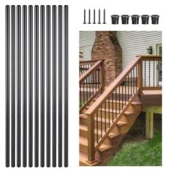 VEVOR Staircase Balusters 101 Pack, 36 In Aluminum Stair Balusters, 3/4 Inch Water-Proof Round Metal Spindle Railing, Hollow Deck Railing with Rail Caps & Screws for Stairs, Porch, Patio, Matte Black