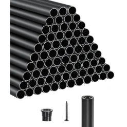 VEVOR Staircase Balusters 101 Pack, 26 In Aluminum Stair Balusters, 3/4 Inch Water-Proof Round Metal Spindle Railing, Hollow Deck Railing with Rail Caps & Screws for Stairs, Porch, Patio, Matte Black