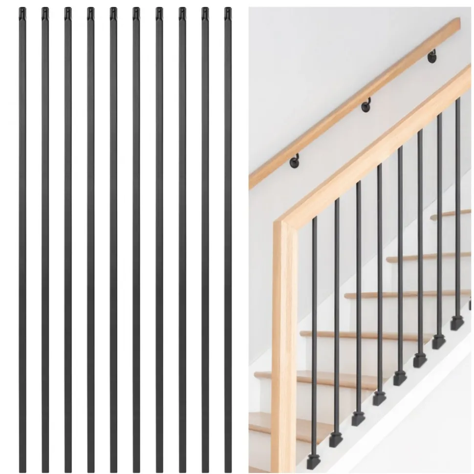 VEVOR Staircase Balusters 31 Pack, 44 Inch Durable Carbon Steel Stair Balusters, 0.5 Inch Indoor Square Metal Spindle Railing, Corrosion-Proof Hollow Deck Railing with Pre-Drilled Holes, Matte Black
