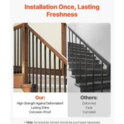 VEVOR Staircase Balusters 31 Pack, 44 Inch Durable Carbon Steel Stair Balusters, 0.5 Inch Indoor Square Metal Spindle Railing, Corrosion-Proof Hollow Deck Railing with Pre-Drilled Holes, Matte Black