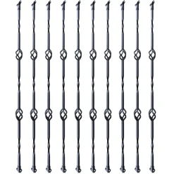 VEVOR Staircase Metal Balusters, 44'' x 1/2" Galvanized Steel Decorative Banister Spindles, 10 Pack Deck Baluster with Hollow Double Baskets, Spiral Stair Railing with Shoes & Screws
