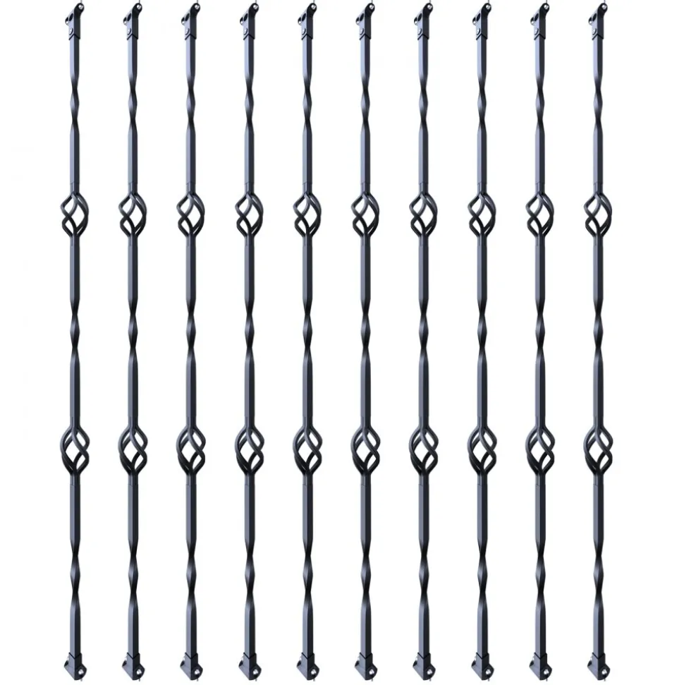 VEVOR Staircase Metal Balusters, 44'' x 1/2" Galvanized Steel Decorative Banister Spindles, 10 Pack Deck Baluster with Hollow Double Baskets, Spiral Stair Railing with Shoes & Screws