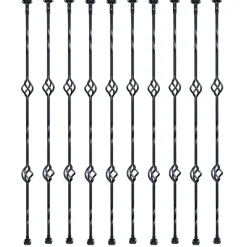 VEVOR Staircase Metal Balusters, 44'' x 1/2" Galvanized Steel Decorative Banister Spindles, 10 Pack Deck Baluster with Hollow Double Baskets, Spiral Stair Railing with Shoes & Screws