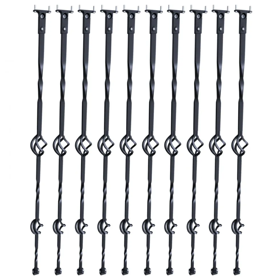 VEVOR Staircase Metal Balusters, 44'' x 1/2" Galvanized Steel Decorative Banister Spindles, 10 Pack Deck Baluster with Hollow Double Baskets, Spiral Stair Railing with Shoes & Screws