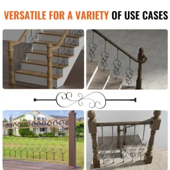 VEVOR Staircase Metal Balusters, 44'' x 1/2" Galvanized Steel Decorative Banister Spindles, 5 Pack S Shape Deck Baluster, Hollow Satin Black Spiral Stair Railing with Shoes & Screws