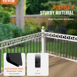 VEVOR Staircase Metal Balusters, 38'' x 1'' Flat Aluminum Alloy Decorative Banister Spindles, 72 Pack Deck Baluster with Screws, Classic Hollow Deck Railing Satin Black Powder Coated for Porch