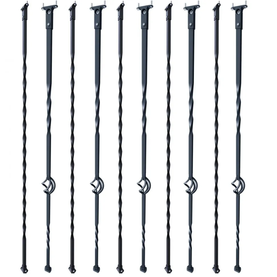 VEVOR Staircase Metal Balusters, 44'' x 1/2" Galvanized Steel Decorative Banister Spindles, 10 Pack Deck Baluster with Hollow Single Baskets, Twists, Spiral Stair Railing w/ Shoes & Screws