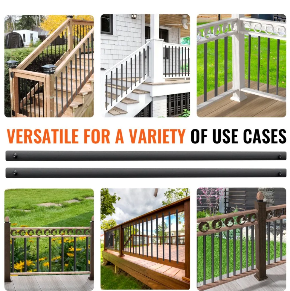 VEVOR Staircase Metal Balusters, 29.5'' x 1'' Flat Aluminum Alloy Decorative Banister Spindles, 51 Pack Deck Baluster with Screws, Classic Hollow Deck Railing Satin Black Powder Coated for Porch