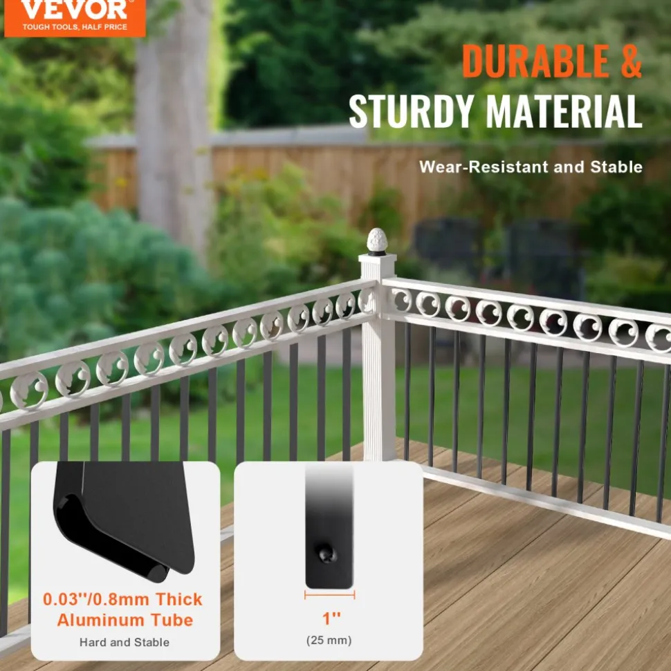 VEVOR Staircase Metal Balusters, 29.5'' x 1'' Flat Aluminum Alloy Decorative Banister Spindles, 51 Pack Deck Baluster with Screws, Classic Hollow Deck Railing Satin Black Powder Coated for Porch