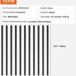 VEVOR Staircase Metal Balusters, 29.5'' x 1'' Flat Aluminum Alloy Decorative Banister Spindles, 51 Pack Deck Baluster with Screws, Classic Hollow Deck Railing Satin Black Powder Coated for Porch