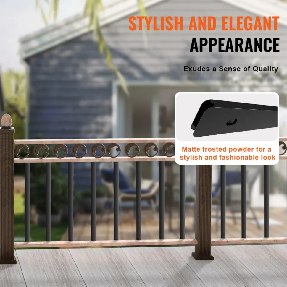VEVOR Staircase Metal Balusters, 29.5'' x 1'' Flat Aluminum Alloy Decorative Banister Spindles, 51 Pack Deck Baluster with Screws, Classic Hollow Deck Railing Satin Black Powder Coated for Porch