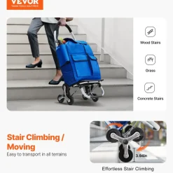 VEVOR Stair Climber Trolley Dolly, 36L Folding Shopping Cart, Grocery Cart Trolley Laundry Stair Climbing Handcart with 6 Wheels & Oxford Cloth Bag, Foldable Cart for Shopping Grocery Laundry, Black