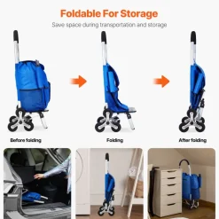 VEVOR Stair Climber Trolley Dolly, 36L Folding Shopping Cart, Grocery Cart Trolley Laundry Stair Climbing Handcart with 6 Wheels & Oxford Cloth Bag, Foldable Cart for Shopping Grocery Laundry, Black