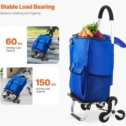 VEVOR Stair Climber Trolley Dolly, 36L Folding Shopping Cart, Grocery Cart Trolley Laundry Stair Climbing Handcart with 6 Wheels & Oxford Cloth Bag, Foldable Cart for Shopping Grocery Laundry, Black