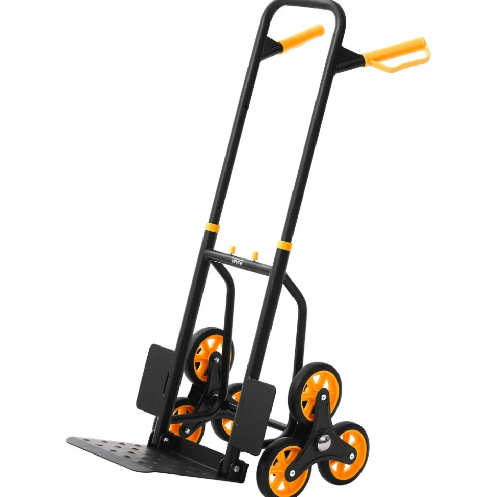 VEVOR Stair Climbing Cart, 330 lbs Stair-Climbing Capacity, Heavy-Duty Folding Trolley Cart with Telescoping Handle, 6 Wheels and 2 Bungee Cords, Stair Climber Dolly for Home, Groceries, Warehouse