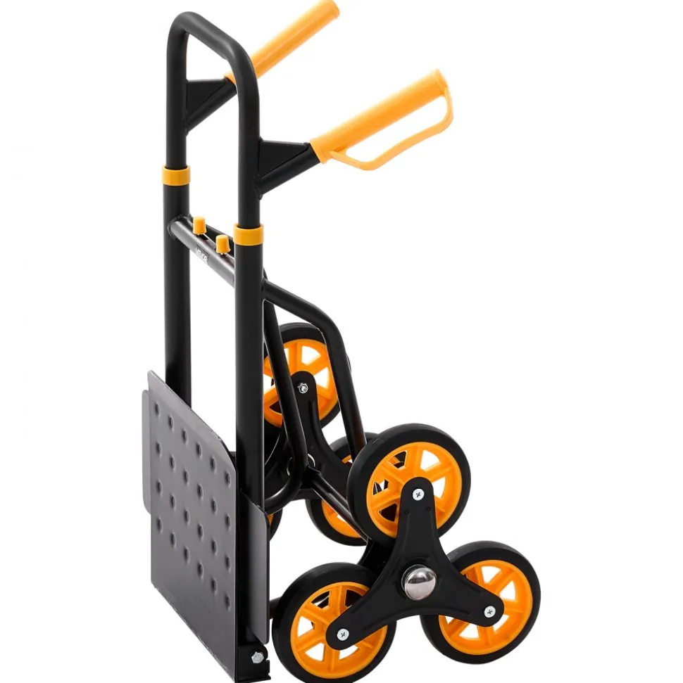 VEVOR Stair Climbing Cart, 330 lbs Stair-Climbing Capacity, Heavy-Duty Folding Trolley Cart with Telescoping Handle, 6 Wheels and 2 Bungee Cords, Stair Climber Dolly for Home, Groceries, Warehouse